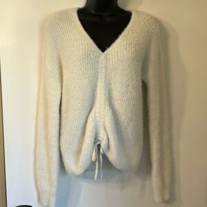 PLANET GOLD, V-NECK ,,FRONT DRAWSTRING SWEATER, IVORY COLOR ,SIZE SMALL